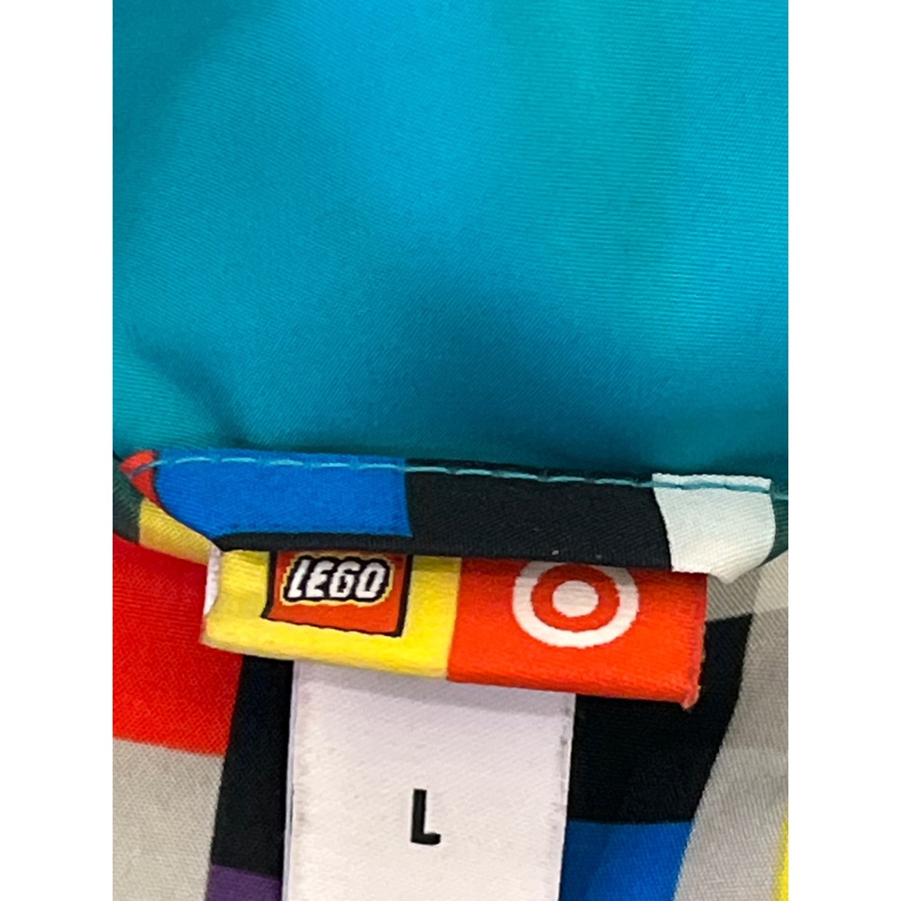 LEGO x Target Kids Puffer Jacket Block‎ Print Lined Teal Green Black Size L